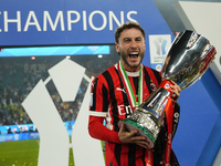 Davide Calabria right-back of AC Milan and Italy celebrates with the trophy after winning the EA SPORTS FC SUPERCUP 24/25 final match betwee...