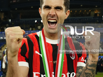 Christian Pulisic right winger of AC Milan and United States celebrates the victory after winning the EA SPORTS FC SUPERCUP 24/25 final matc...