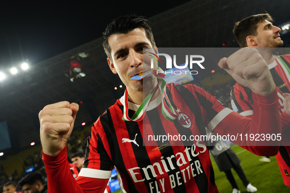 Alvaro Morata centre-forward of AC Milan and Spain celebrates the victory after winning the EA SPORTS FC SUPERCUP 24/25 final match between...