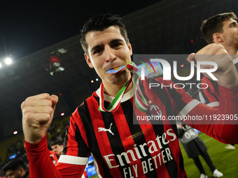 Alvaro Morata centre-forward of AC Milan and Spain celebrates the victory after winning the EA SPORTS FC SUPERCUP 24/25 final match between...