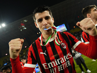 Alvaro Morata centre-forward of AC Milan and Spain celebrates the victory after winning the EA SPORTS FC SUPERCUP 24/25 final match between...