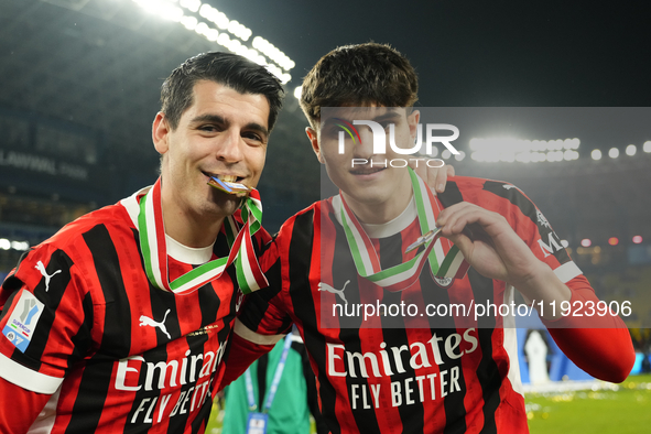 Alvaro Morata centre-forward of AC Milan and Spain celebrates the victory after winning the EA SPORTS FC SUPERCUP 24/25 final match between...