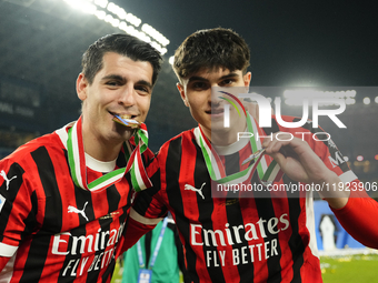 Alvaro Morata centre-forward of AC Milan and Spain celebrates the victory after winning the EA SPORTS FC SUPERCUP 24/25 final match between...