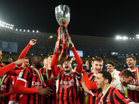 Davide Calabria right-back of AC Milan and Italy lifts the trophy after winning with his team during the EA SPORTS FC SUPERCUP 24/25 final m...