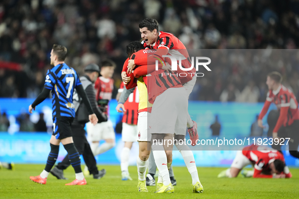 Alvaro Morata centre-forward of AC Milan and Spain celebrates the victory after winning during the EA SPORTS FC SUPERCUP 24/25 final match b...