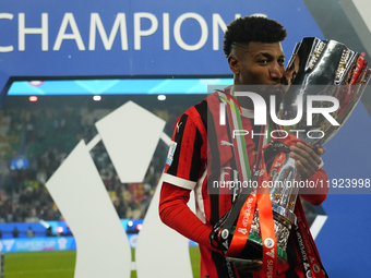 Emerson Royal right-back of AC Milan and Brazil celebrates with the trophy after winning the EA SPORTS FC SUPERCUP 24/25 final match between...