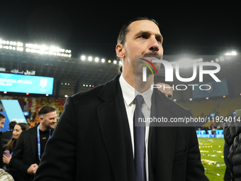 Zlatan Ibrahimovic celebrates the victory after the EA SPORTS FC SUPERCUP 24/25 final match between FC Internazionale and AC Milan at Kingdo...