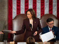 Vice President Kamala Harris presides over a joint session of Congress certifying the results of the 2024 presidential election in Washingto...