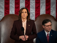 Vice President Kamala Harris presides over a joint session of Congress certifying the results of the 2024 presidential election in Washingto...