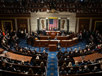 Vice President Kamala Harris presides over a joint session of Congress certifying the results of the 2024 presidential election in Washingto...