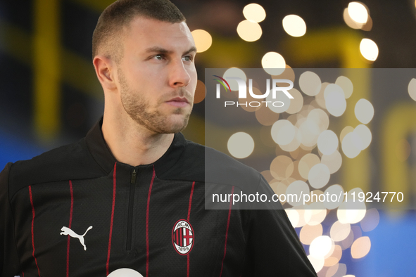 Strahinja Pavlovic centre-back of AC Milan and Serbia during the warm-up before the EA SPORTS FC SUPERCUP 24/25 final match between FC Inter...