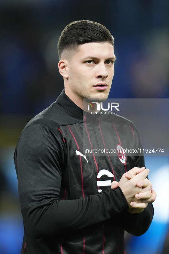 Luka Jovic centre-forward of AC Milan and Serbia during the warm-up before the EA SPORTS FC SUPERCUP 24/25 final match between FC Internazio...