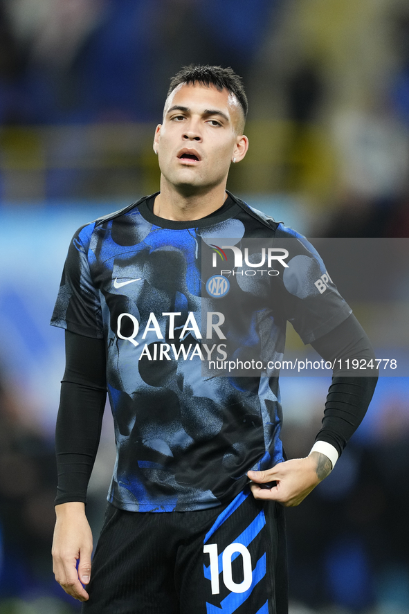 Lautaro Martinez centre-forward of Internazionale and Argentina during the warm-up before  the EA SPORTS FC SUPERCUP 24/25 final match betwe...