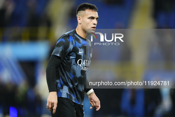 Lautaro Martinez centre-forward of Internazionale and Argentina during the warm-up before the EA SPORTS FC SUPERCUP 24/25 final match betwee...