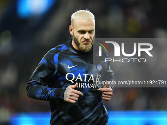 Federico Dimarco left-back of Internazionale and Italy during the warm-up before the EA SPORTS FC SUPERCUP 24/25 final match between FC Inte...