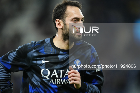 Hakan Çalhanoglu defensive midfield of Internazionale and Turkiye during the warm-up before the EA SPORTS FC SUPERCUP 24/25 final match betw...