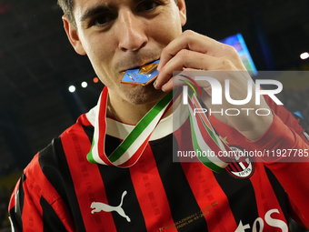 Alvaro Morata centre-forward of AC Milan and Spain celebrates after winning the EA SPORTS FC SUPERCUP 24/25 final match between FC Internazi...