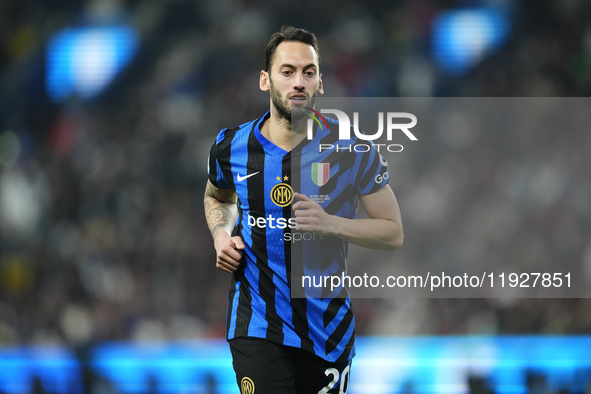 Hakan Çalhanoglu defensive midfield of Internazionale and Turkiye during the EA SPORTS FC SUPERCUP 24/25 final match between FC Internaziona...