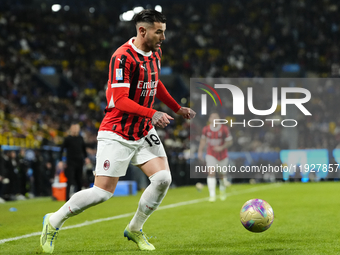 Theo Hernandez left-back of AC Milan and France during the EA SPORTS FC SUPERCUP 24/25 final match between FC Internazionale and AC Milan at...