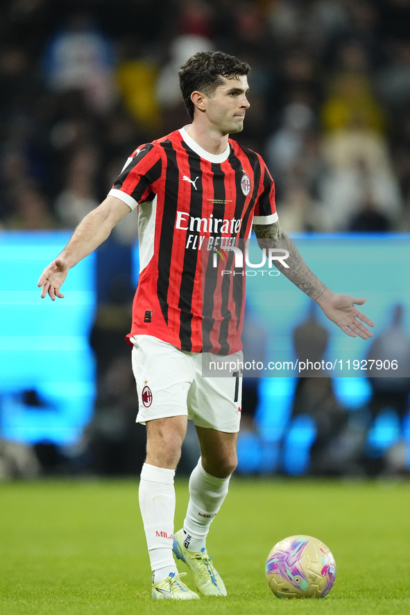 Christian Pulisic right winger of AC Milan and United States during the EA SPORTS FC SUPERCUP 24/25 final match between FC Internazionale an...