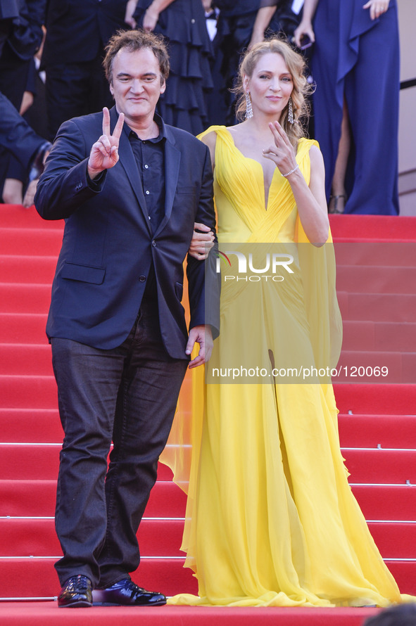  Uma Thurman and Quentin Tarantino attends the "Sils Maria" Premiere at the 67th Annual Cannes Film Festival. 

'Clouds Of Sils Maria' Pre...