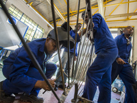 Working process in the workshop of Welding and Fabricating course of the Windhoek Vocational Training Centre, Namibia, on May 12, 2016. Stud...