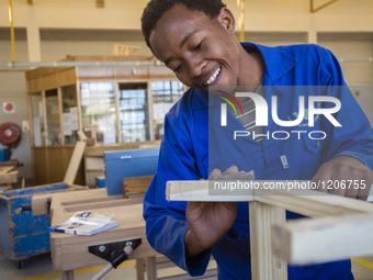 Student of Cabinetmaking Trade making chair at workshop of the Windhoek Vocational Training Centre, Namibia, on May 12, 2016 (