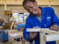 Student of Cabinetmaking Trade making chair at workshop of the Windhoek Vocational Training Centre, Namibia, on May 12, 2016 (