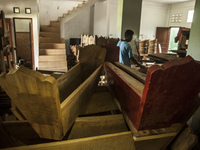 A worker making gerambang in Gamelan Daliyo Legiyono, Pelem Lor Batu Retno Village, Banguntapan, Yogyakarta, Indonesia, on May 13, 2016. Gam...