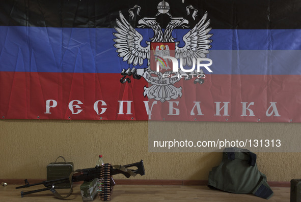 Inside the Russian Orthodox Army's headquarters in the occupied SBU building in Donetsk, eastern Ukraine, on May 5th, 2014. The Russian Orth...