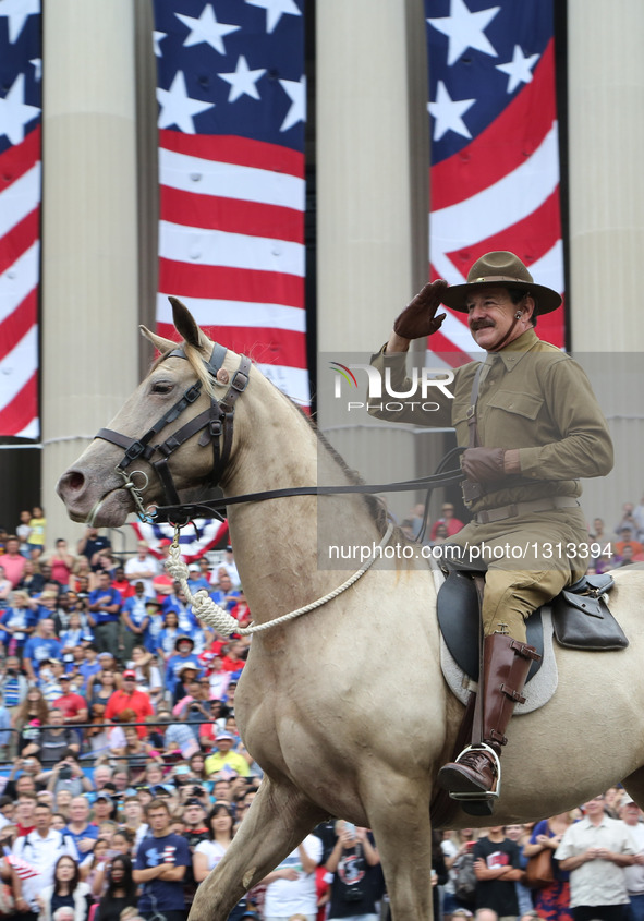 A man rides a horse during the Independence Day parade in Washington D.C., capital of the United States, July 4, 2016. The United States cel...