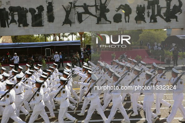 Iraqi security forces take part in a military parade in Baghdad, Iraq, July 14, 2016. Prime Minister Haider al-Abadi on Thursday presided ov...