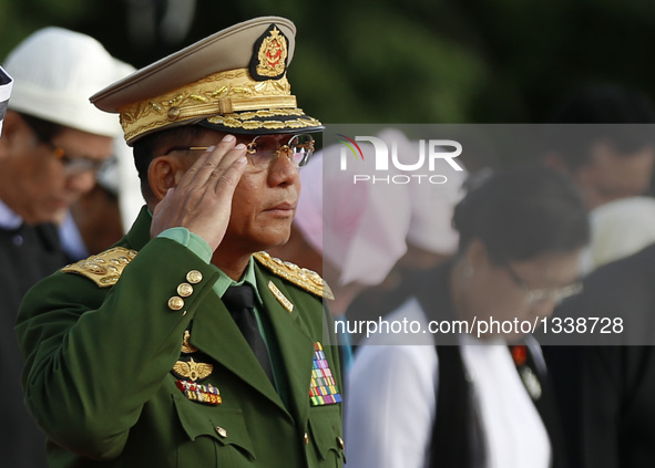 Commander-in-Chief of the Defense Services Senior-General Min Aung Hlaing attends a ceremony to mark the 69th Martyrs' Day in Yangon, Myanma...