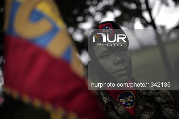 A soldier takes part in a military parade during a commemoration of the 206th anniversary of Independence, in Bogota, Colombia, on July 20,...