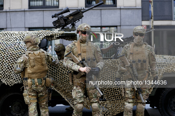 Belgian Special Forces soldiers attend the Military Parade to celebrate Belgium's National Day in Brussels, Belgium, July 21, 2016.