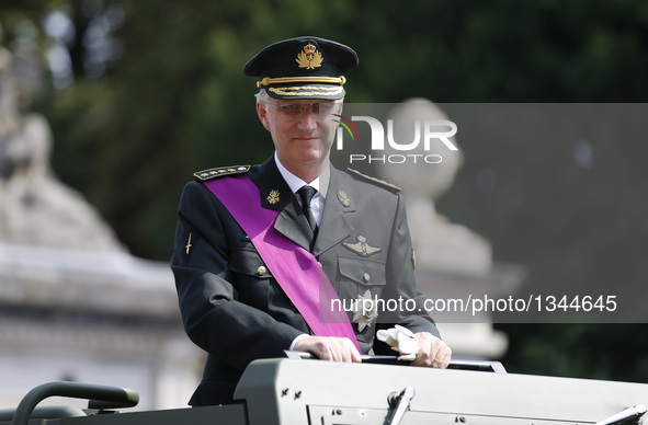 King Philippe of Belgium inspects the Military Parade to celebrate Belgium's National Day in Brussels, Belgium, July 21, 2016.