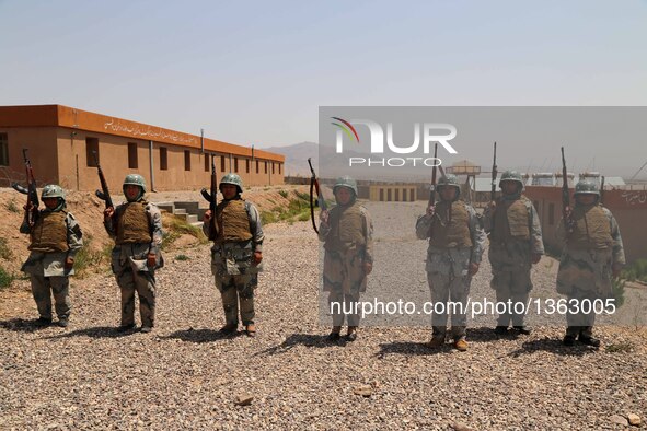 Afghan border policewomen take part in a military training at a training center in Herat province, Afghanistan, July 30, 2016. Afghan govern...