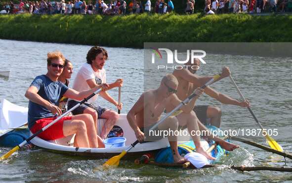 Participants take part in the International Bathtub Regatta on the Meuse River in Dinant, southern Belgium on Aug. 15, 2016. Starting in 198...