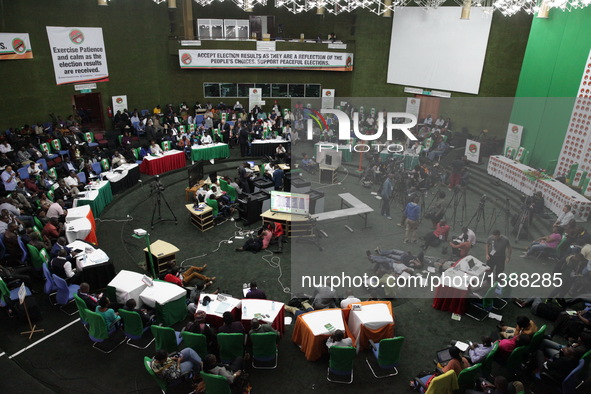 Photo taken on Aug. 15, 2016 shows the Result Center for the 2016 Zambian Presidential Election in Lusaka, Zambia. Zambian President Edgar L...