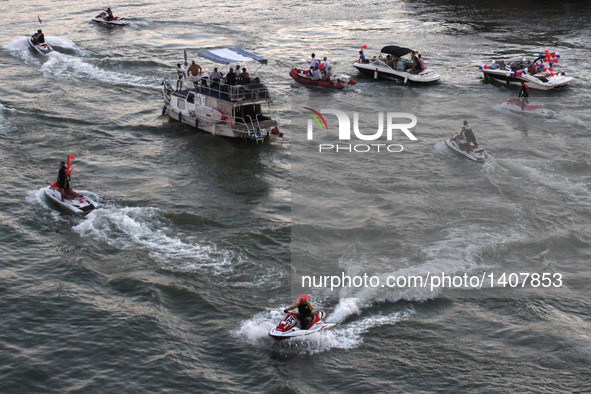 Vessels take part in the 12th Boat carnival in Belgrade, Serbia, on Aug. 27, 2016. About 100 decorated boats of private owners and tourist c...