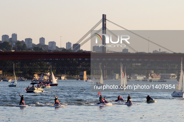 Vessels take part in the 12th Boat carnival in Belgrade, Serbia, on Aug. 27, 2016. About 100 decorated boats of private owners and tourist c...