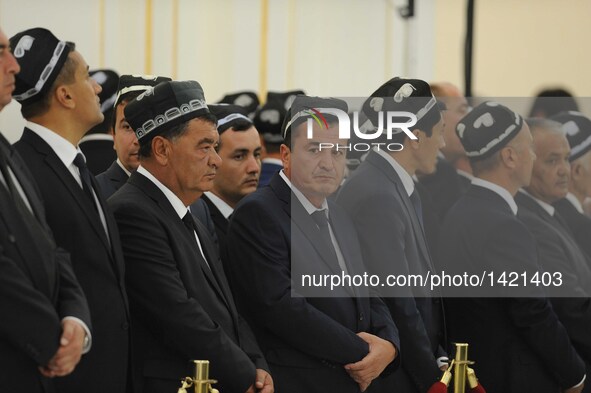 People attend the funeral of the late president of Uzbekistan Islam Karimov in Samarkand, Uzbekistan, on Sept. 3, 2016. The funeral of the l...