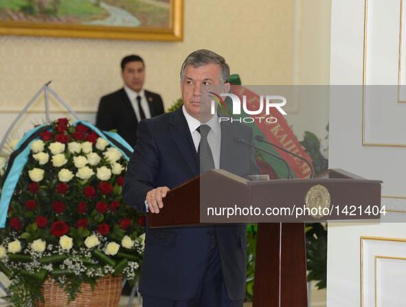 Uzbek Prime Minister Shavkat Mirziyoev conducts the funeral of the late president of Uzbekistan Islam Karimov in Samarkand, Uzbekistan, on S...