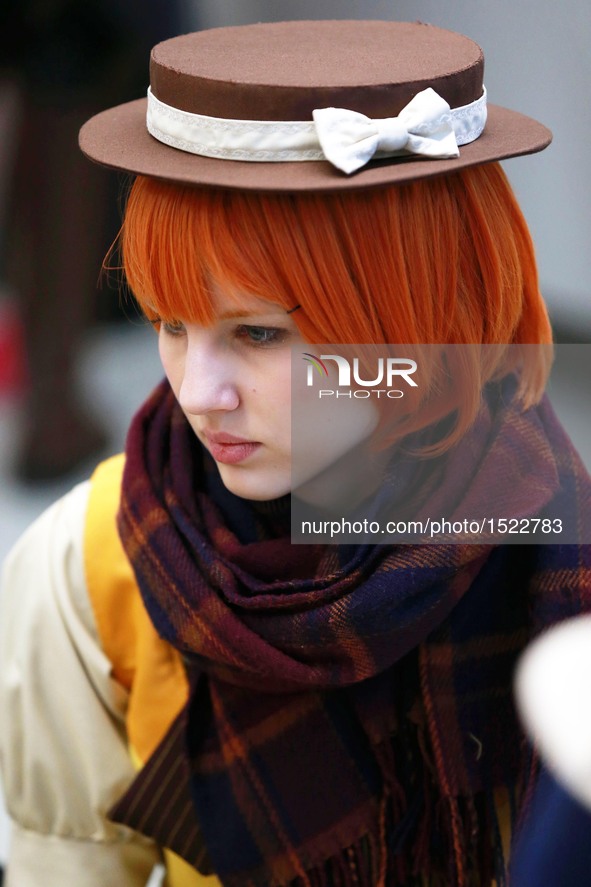 A cosplayer visits the Frankfurt Book Fair in Frankfurt, Germany, on Oct. 23, 2016. The finale of the 10th German Cosplay Championship concl...