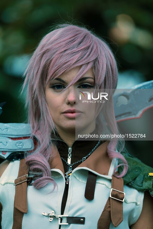 A cosplayer visits the Frankfurt Book Fair in Frankfurt, Germany, on Oct. 23, 2016. The finale of the 10th German Cosplay Championship concl...