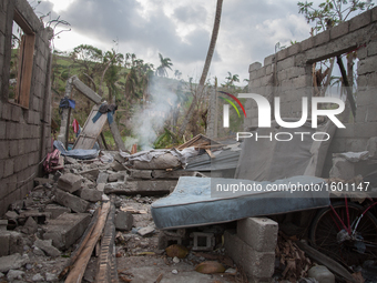 A damaged House in Tapyon near Les Cayes, Haiti, on October 9, 2016.The number of people killed in Haiti by Hurricane Matthew hit 1,000 peop...