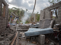 A damaged House in Tapyon near Les Cayes, Haiti, on October 9, 2016.The number of people killed in Haiti by Hurricane Matthew hit 1,000 peop...