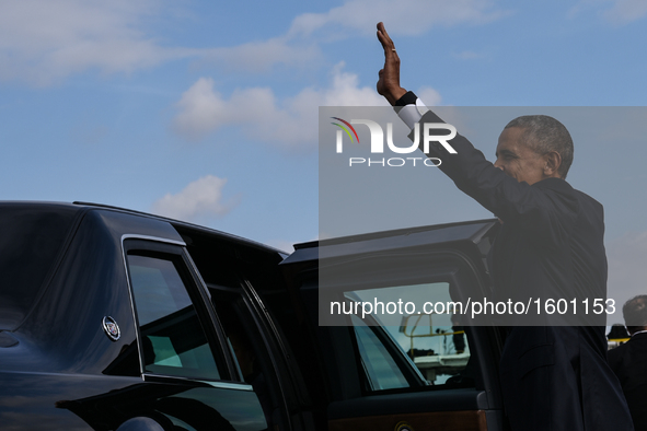 US President Barack Obama arrives at Athens International airport Eleftherios Venizelos, in Athens, Greece on November 15, 2016. U.S. Presid...