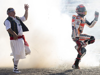 93 Marc Marquez from Spain of Repsol Honda Team celebrating with his fans during the race of Moto GP Gran Premio Motul de la Comunitat Valen...