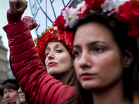 Demonstrators during a protest  for equal pay between men and women, in Paris, France, on November 7, 2016. Some 200 to 300 people of all ag...